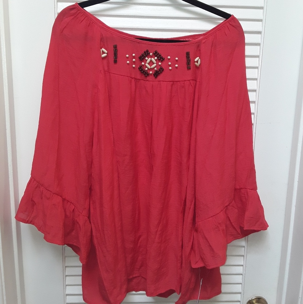 Zac & Rachel Beaded Peasant Ruffle Sleeve Orange - Picture 4 of 8